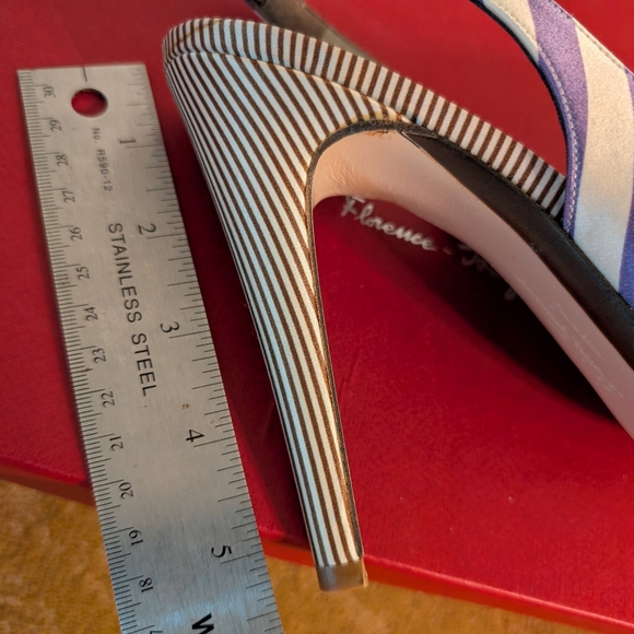 NIB Salvatore Ferragamo Fioretto Satin Purple Striped Slingback Pumps 8.5 - Picture 7 of 11